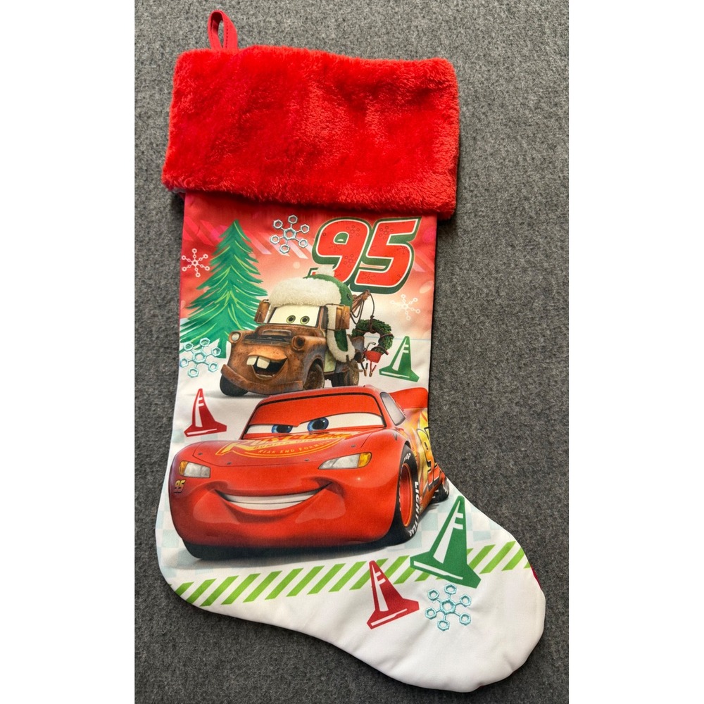 Disney Pixar Cars Christmas Stocking Lightning McQueen Tow Mater Red Plush Cuff